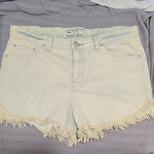 Free People Cream Frayed Hem Shorts